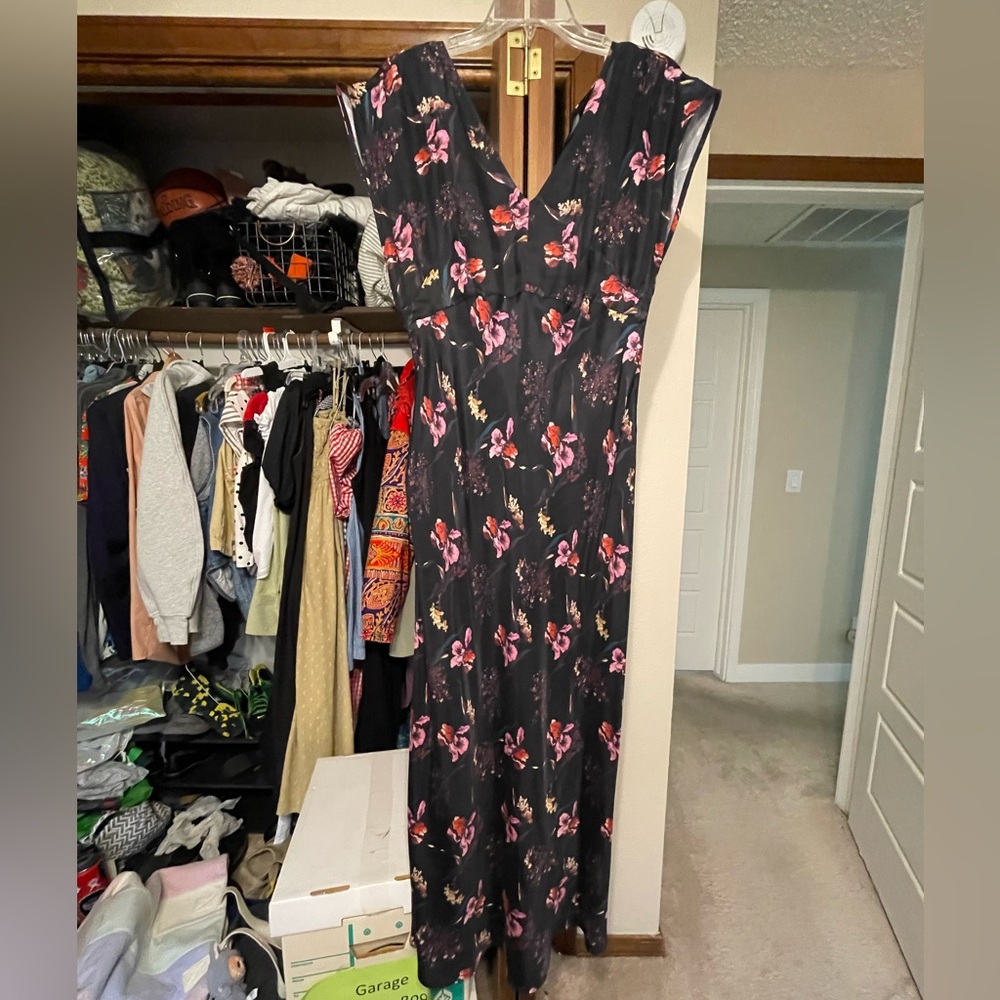 Madewell Black Maxi Dress with Pink Floral Design